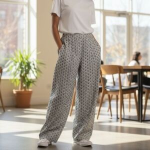 Jules & Leopold Black and White Geometric Wide Leg Pants Flowy. Boho Large
